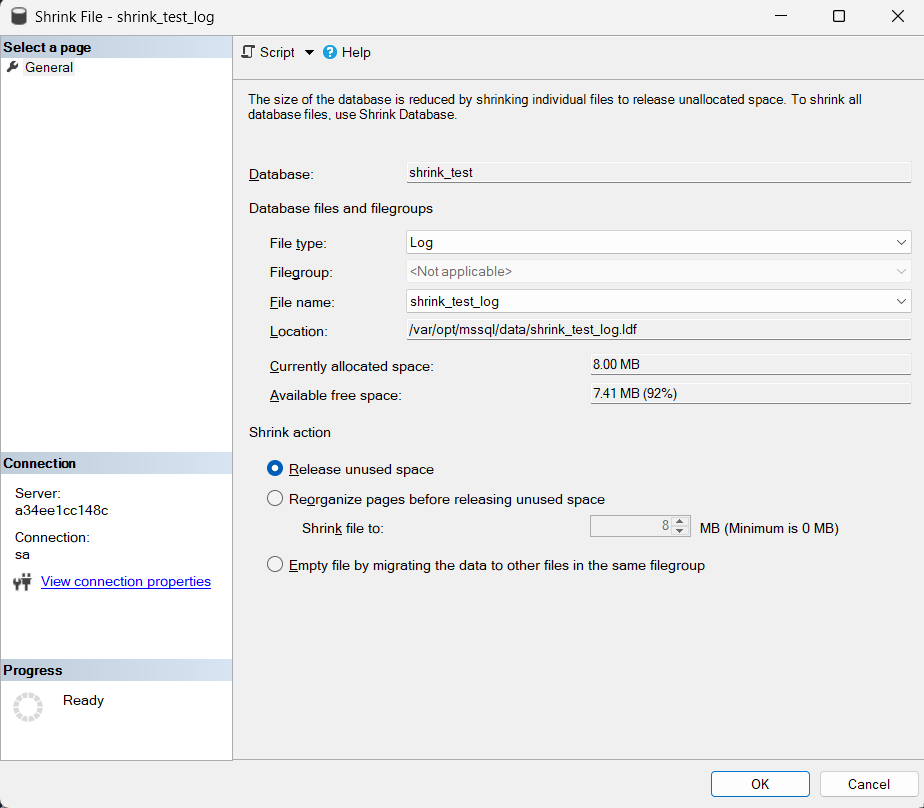 SSMS Shrink window